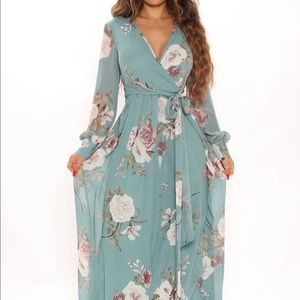 Fashion Nova Garden Escape Teal Maxi Dress